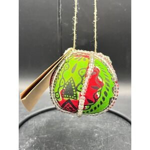 Amani Ya Juu Uganda Handmade Fabric Beaded Ornament Green Red Gulu, Uganda 2.5"